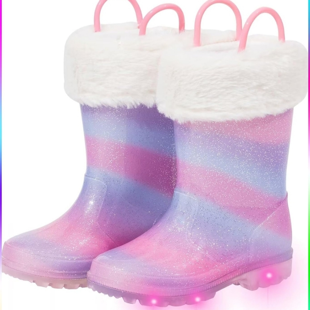 FUNCOO Waterproof Glitter Insulated Rain/Winter Boots Kids Size 2.5Y